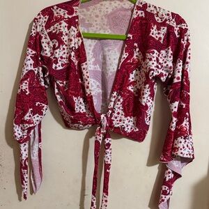 Paisley Red and White Crop Top